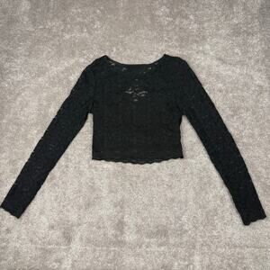 Black Sheer Lace Blouse Long Sleeve Top Size S Goth Glam Romantic Alternative